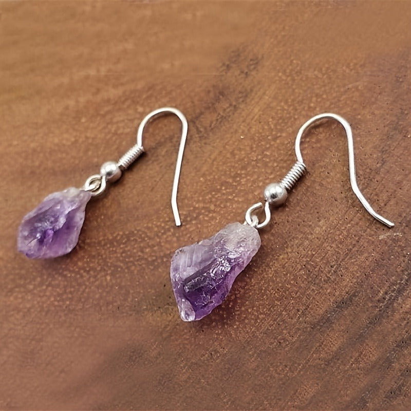 Wholesale Natural amethyst rough stone earrings