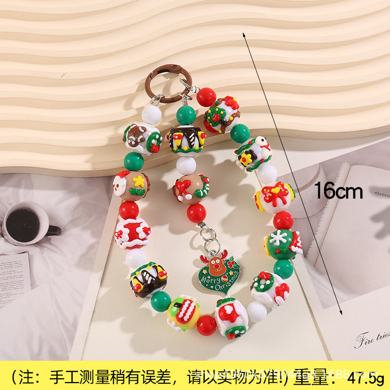Wholesale Acrylic Beaded Keychain Christmas Santa Elk Cartoon Charm For Bag Car Key Decorative
