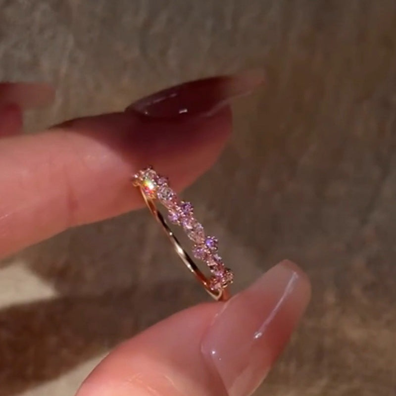 Wholesale Rose Gold Pink Diamond Ring Sparkling Diamond Index Finger Ring