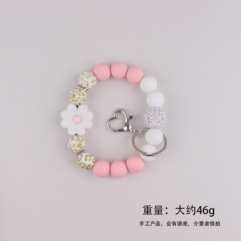 Wholesale Silicone Bead Bracelet Spring Summer Daisy Wrist Keychain