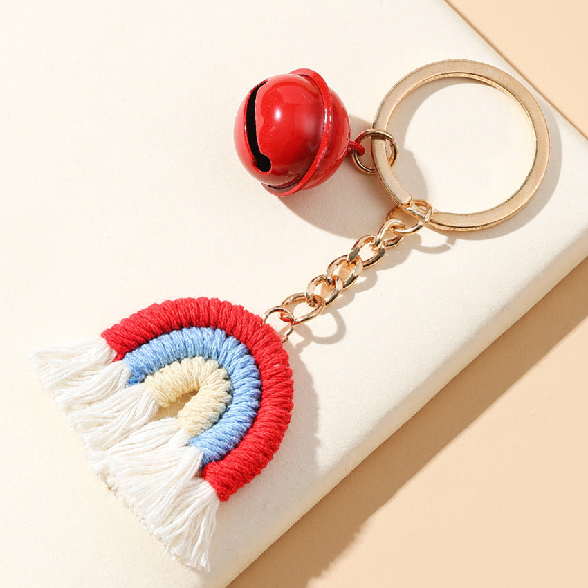 Wholesale Cotton Woven Rainbow Tassel Keychain
