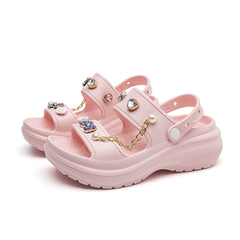 Wholesale Rhinestone Thick Sole Versatile Sandals