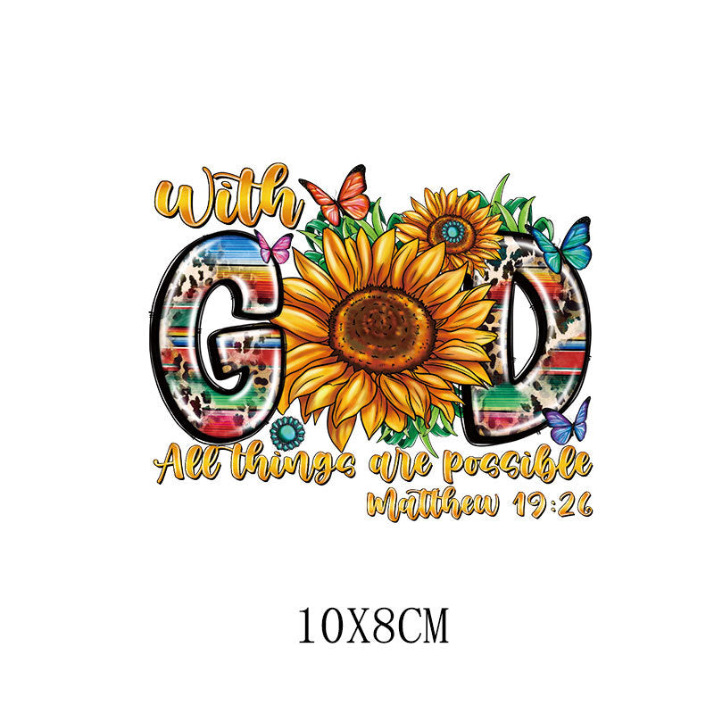 Wholesale 5pcs/pack Yellow sunflower letter heat transfer printing   UV DTF Ready to Press Transfers Wraps