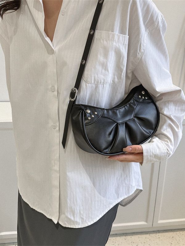 Wholesale Pink Folded Rivets PU Shoulder Messenger Bag