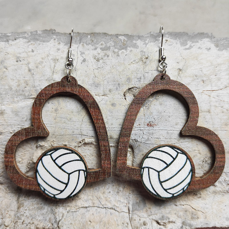 Wholesale 2pcs Love Sports Football Baseball Rugby Basketball Tennis Volleyball Geometric Hollow Earrings