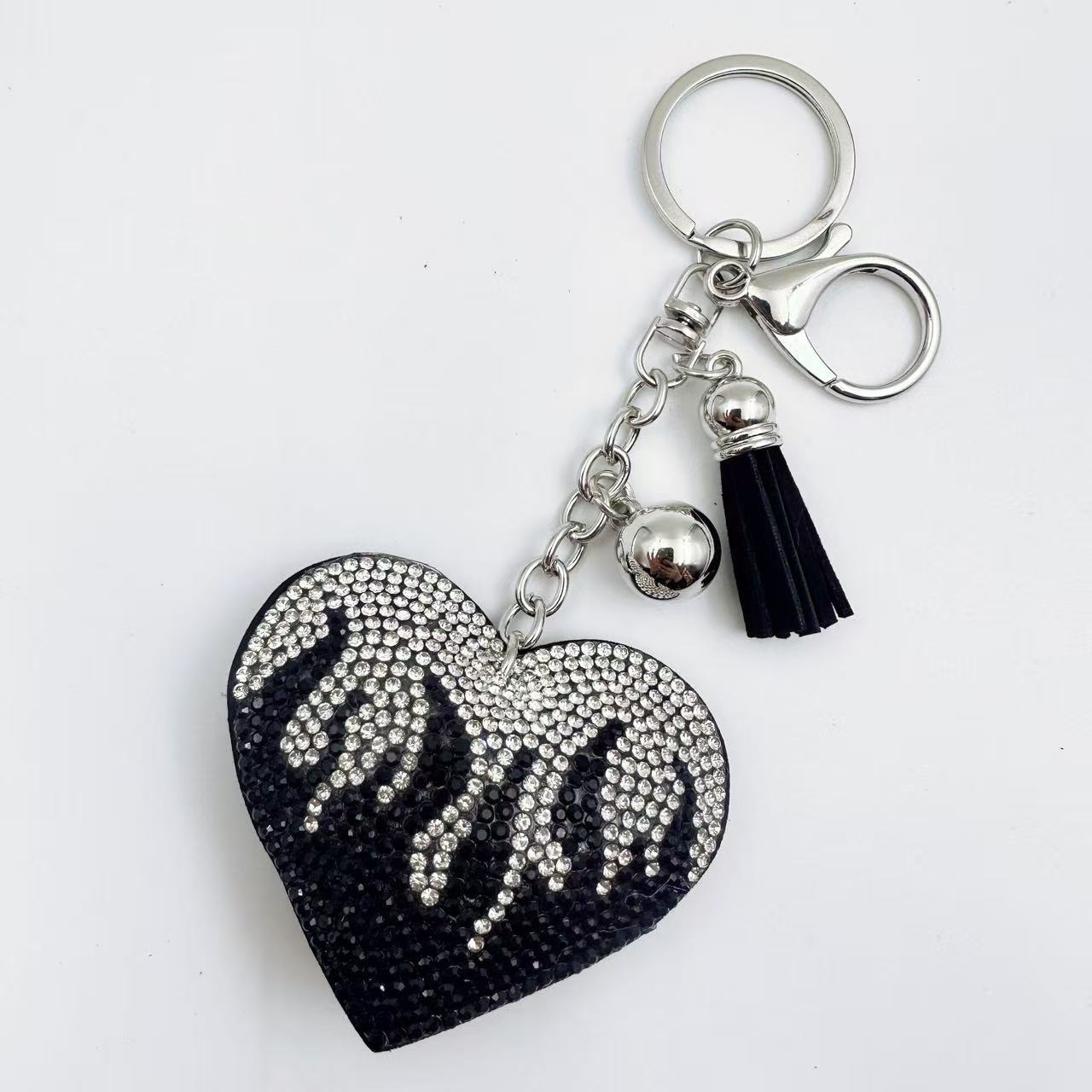 Wholesale Cute  Rhinestone  Flame Love Tassel Flannel Keychain