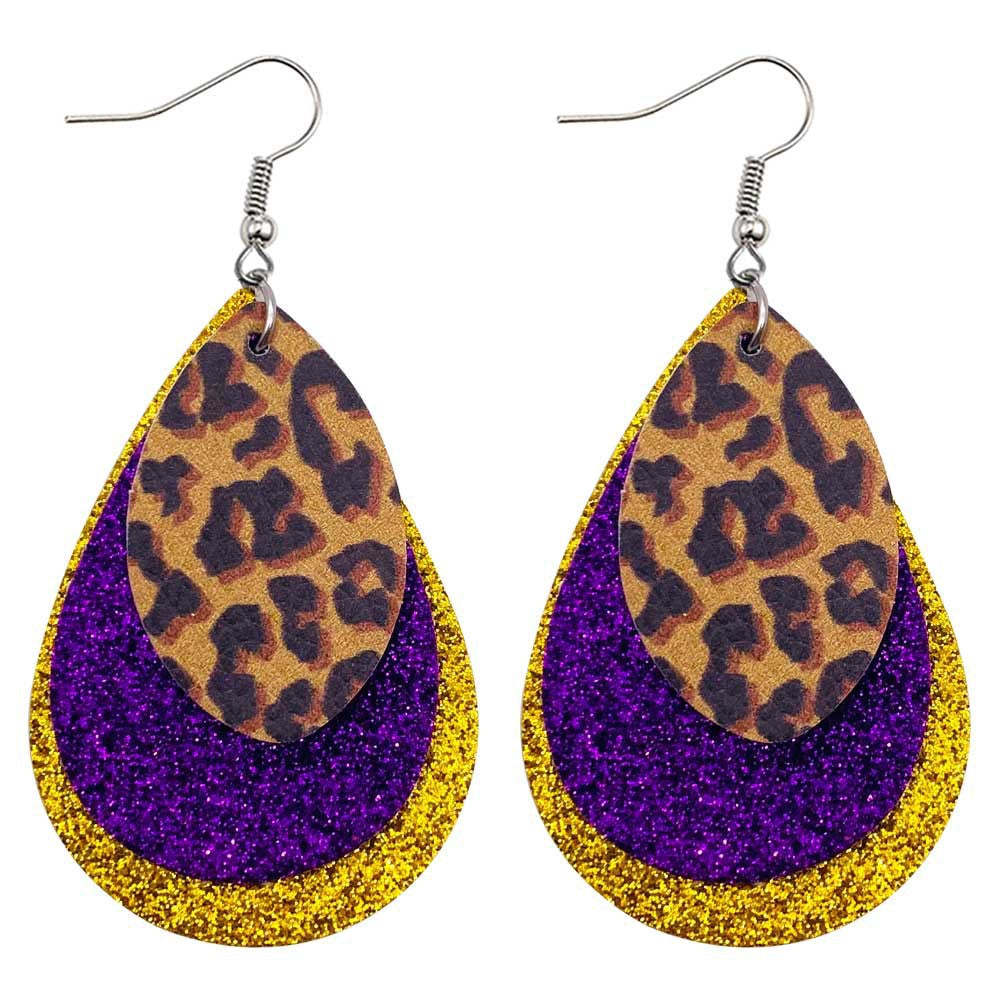 Wholesale Carnival Triple Leather Shiny Leaf Shape Bohemian Carnival Earrings