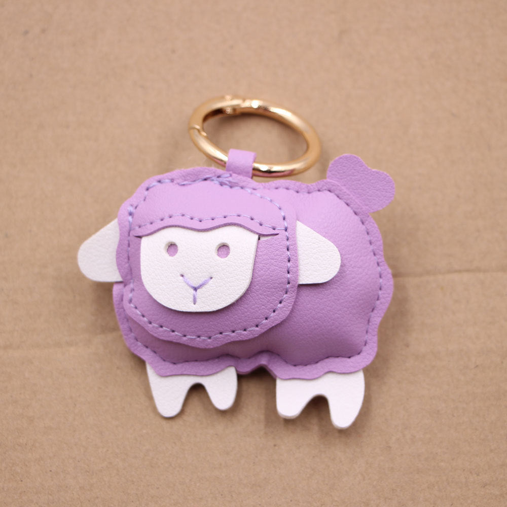 Wholesale Trendy PU Leather Lamb Keychain Bag Charm Electroplated Car Key Accessory Fashion