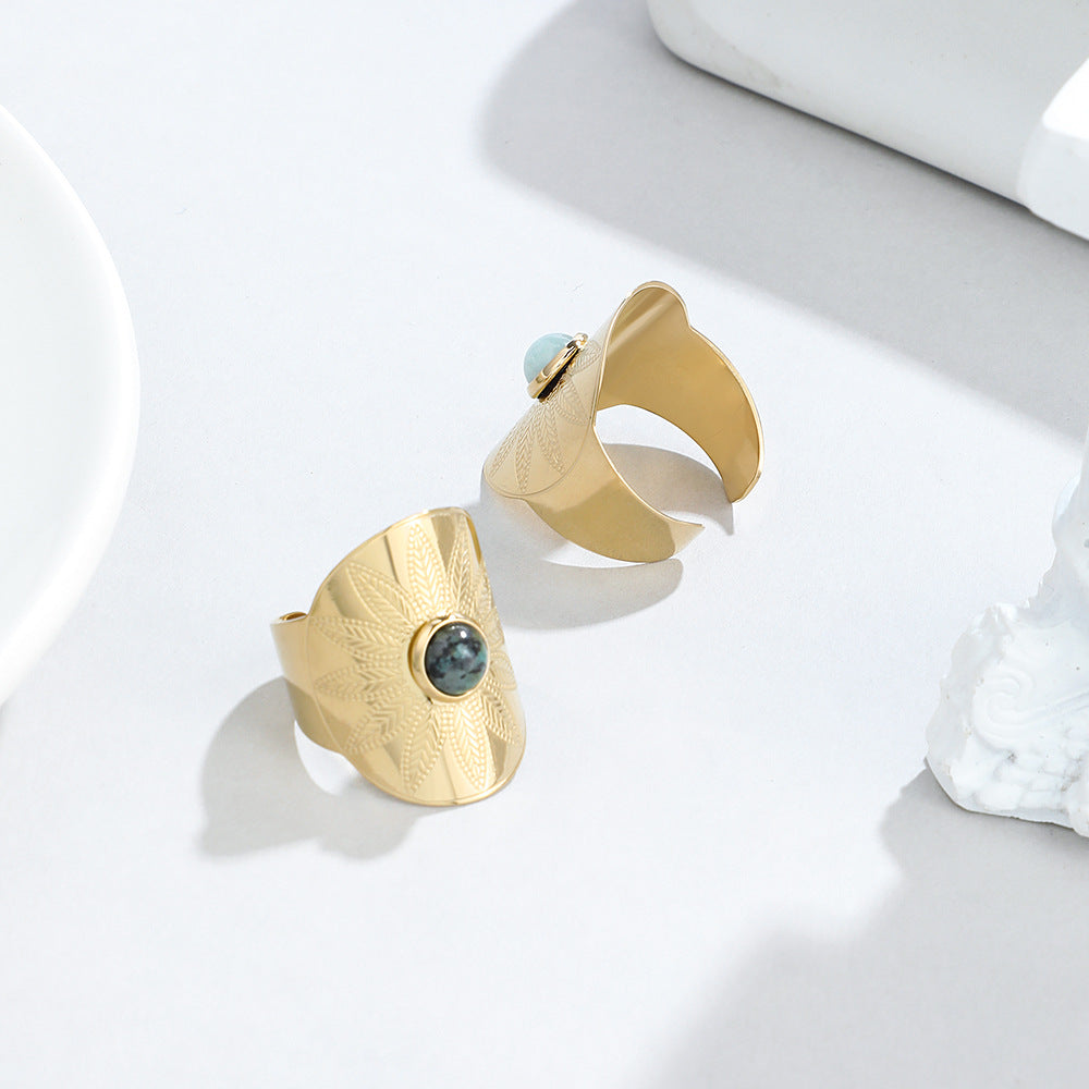 Wholesale Wide Face Stainless Steel Turquoise Live Mouth Ring