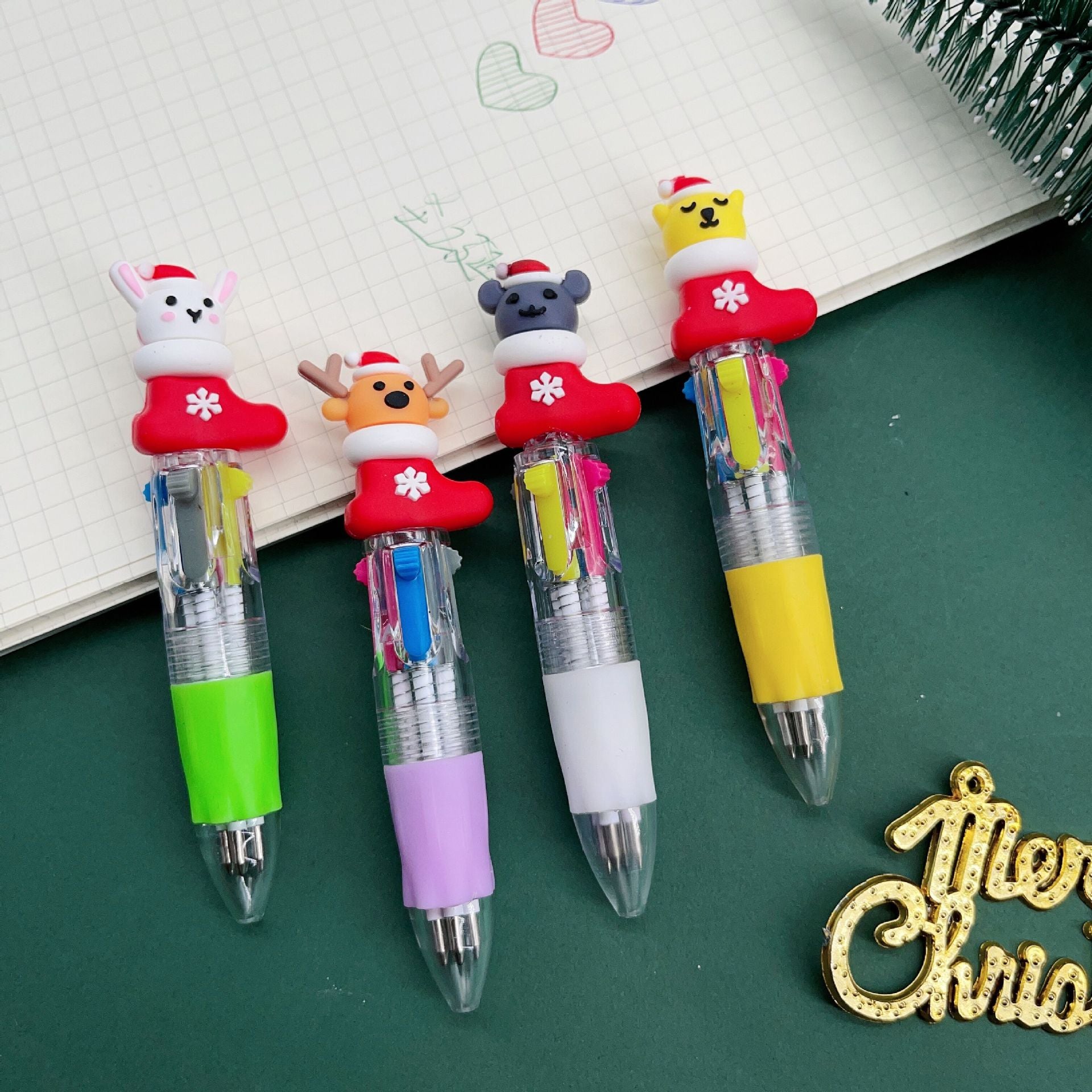 Wholesale Cartoon Christmas Mini Four Color Plastic Ballpoint Pen