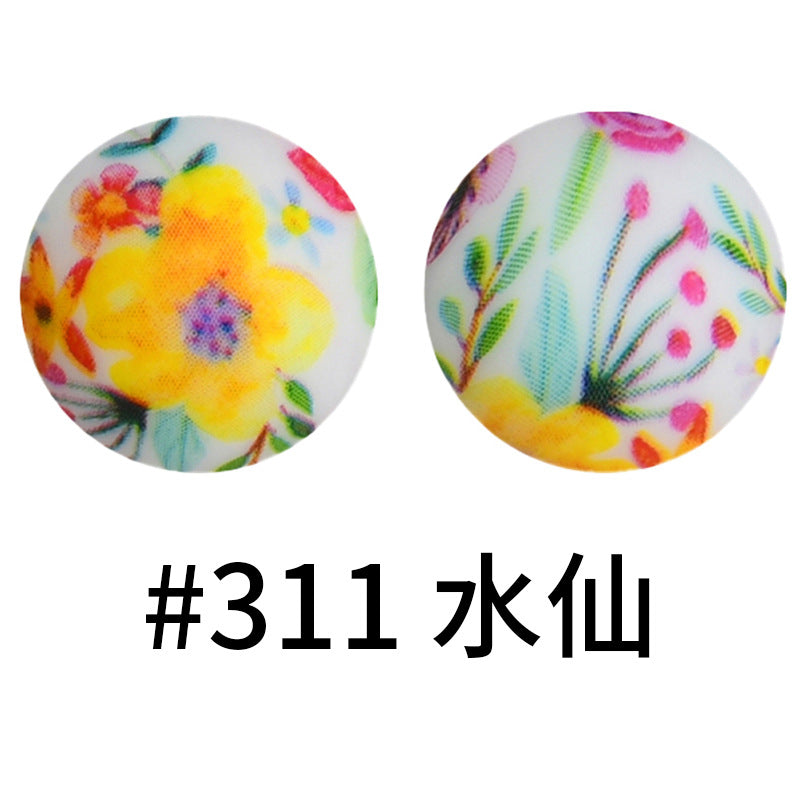 Wholesale 50pcs 16mm Print Silicone Beads Colorful Silicone Water Transfer Beads