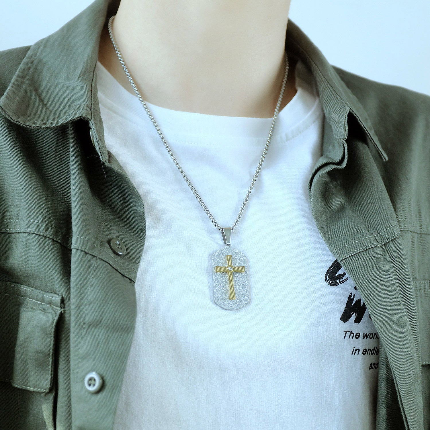 Wholesale Titanium Steel Cross Tag Necklace