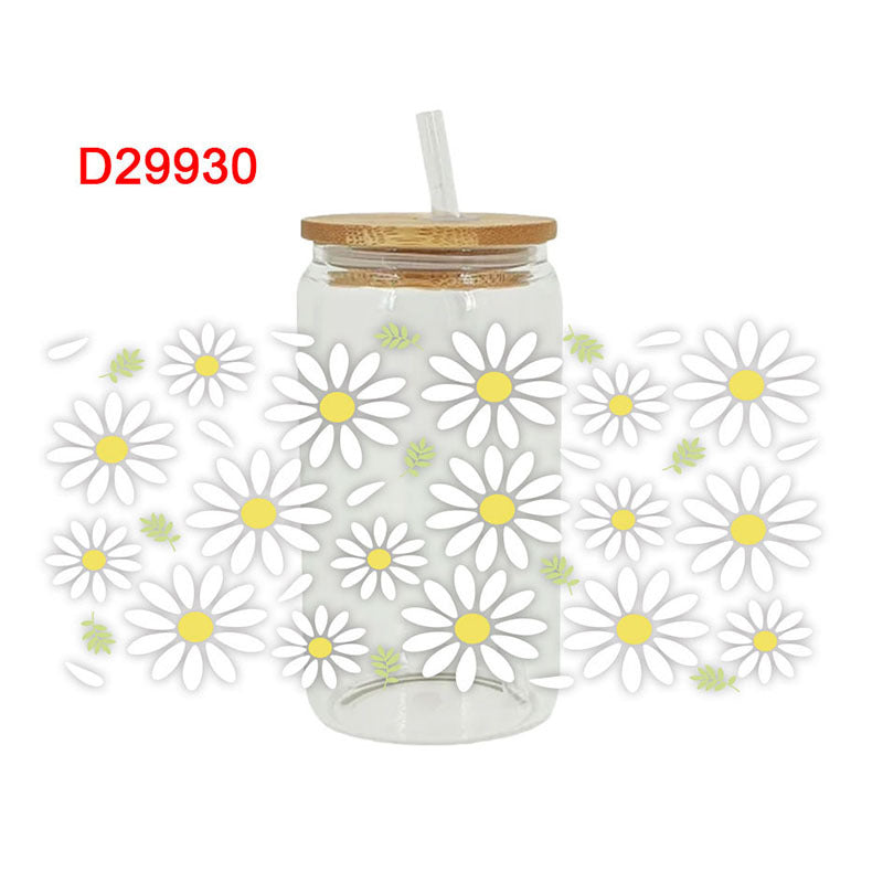 Wholesale colorful flowers 16oz Cup UV DTF Wraps