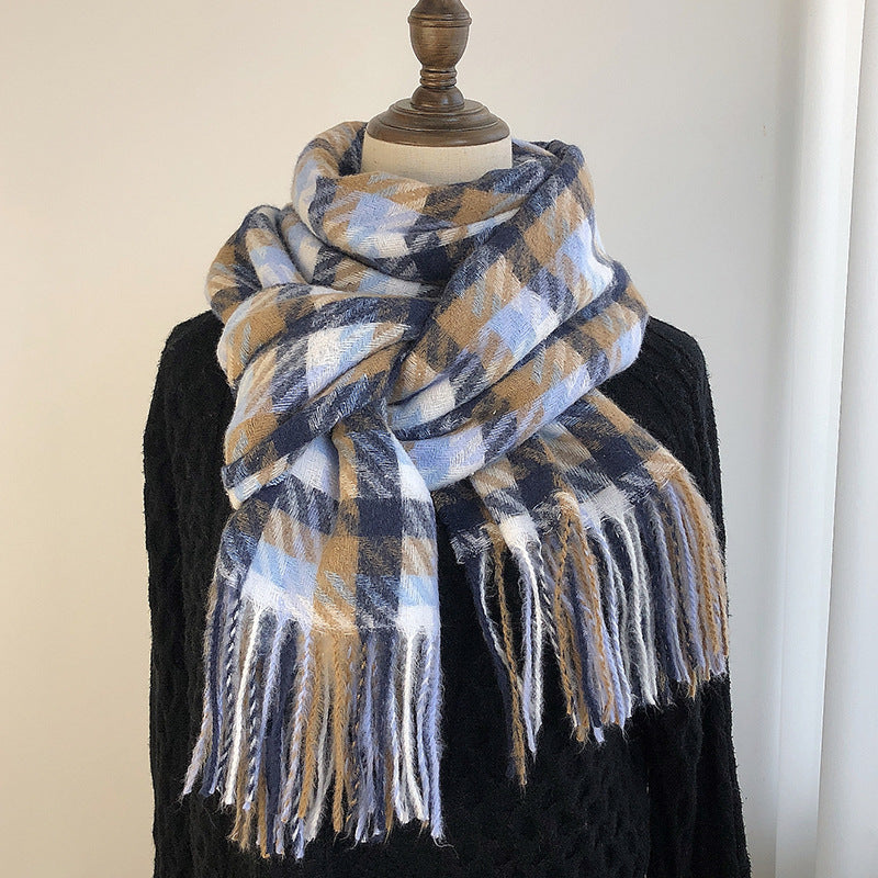 Wholesale Long Tassel Imitation Cashmere Warm Plaid Scarves