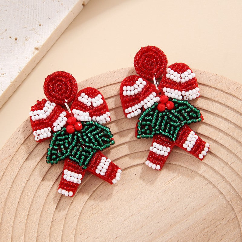 Wholesale Christmas Fabric Beads Hand Stitched Earrings