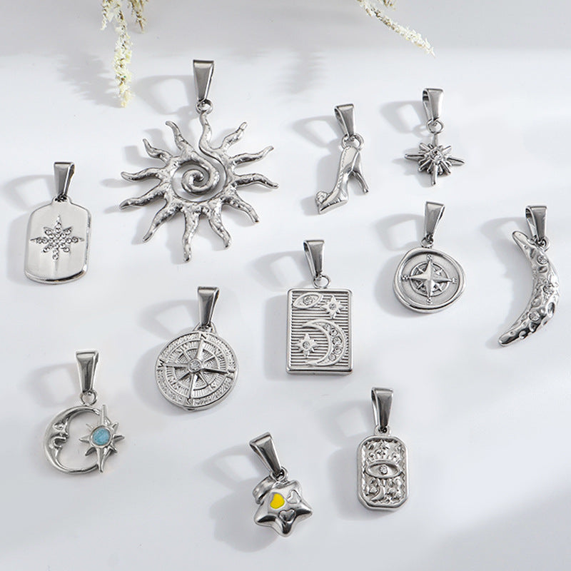 Wholesale 10pcs Sun Star Moon Octagonal Star Geometric Stainless Steel Pendant