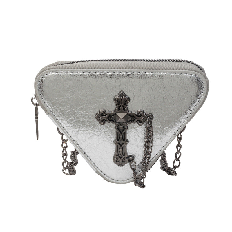 Wholesale Retro Cross Chain Shiny Shoulder Crossbody Triangle Bag