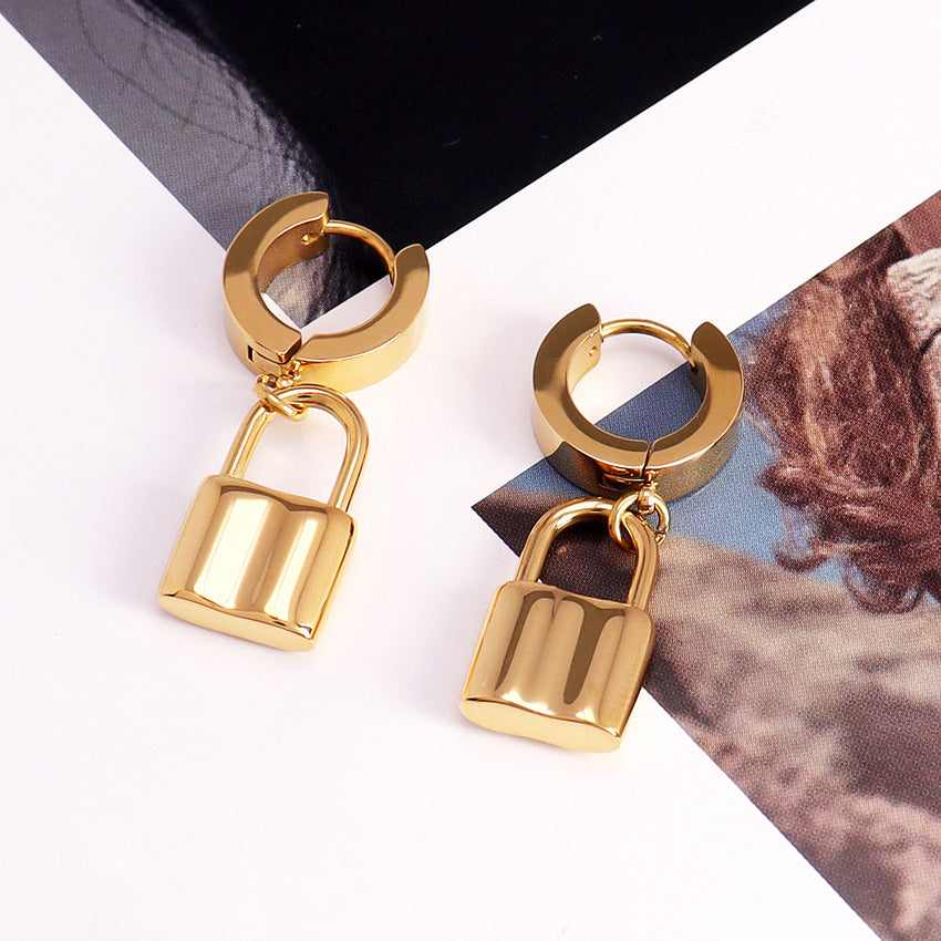 Wholesale Lock  Stainless Steel Earrings Ins18K Gold Earrings