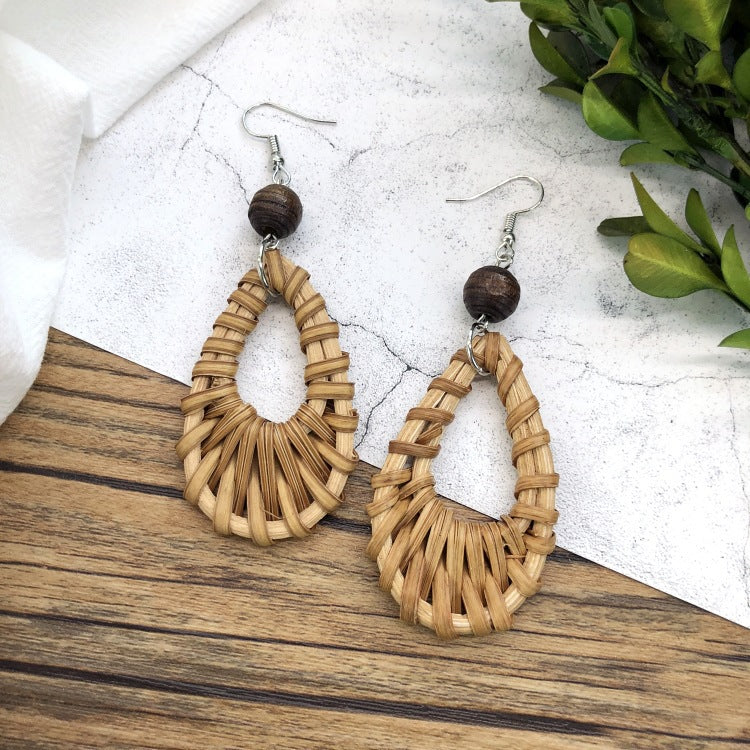 Wholesale Vintage Rattan Weaving Handmade Bohemian Earrings