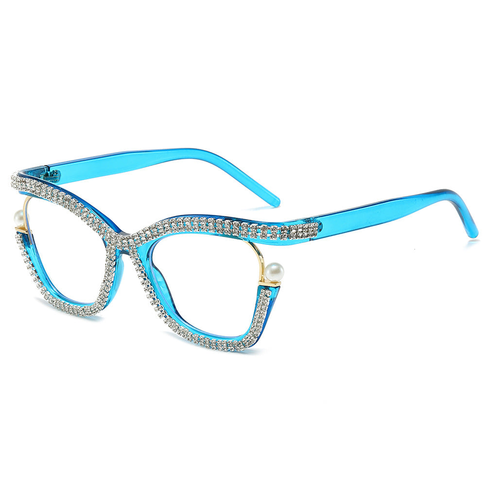 Wholesale Diamond-encrusted Blue Light Blocking Handmade Diamond Pearl Glasses