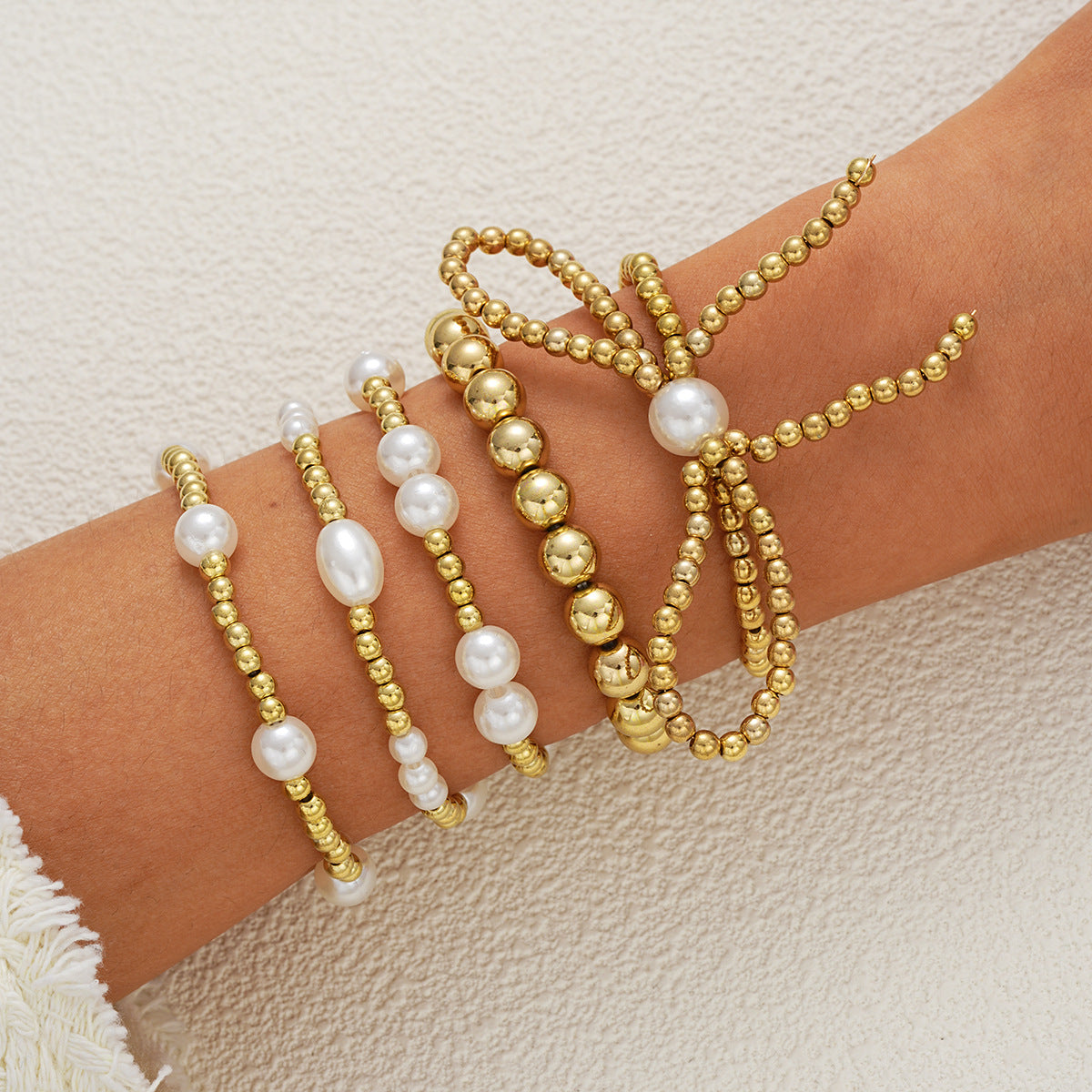 Wholesale Bow Pearl Beaded Bracelet 5-Piece Set