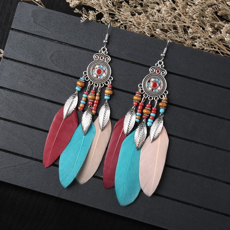 Wholesale Ethnic style super fairy high-end feather earrings