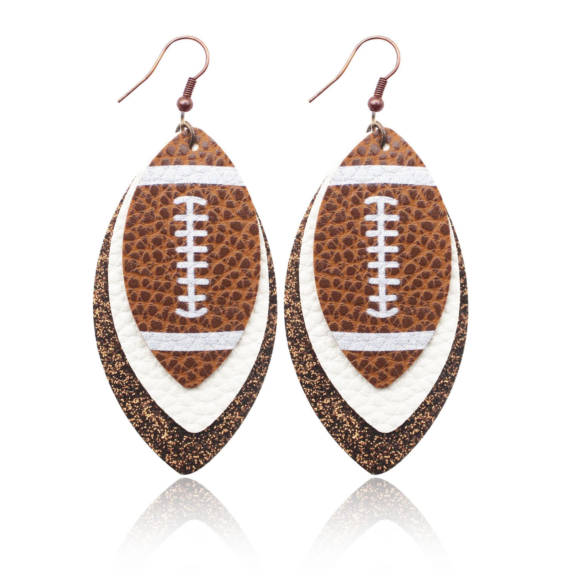 Wholesale Sports Style Rugby Brown Leopard Print Leaf Three-layer Leather Dot Diamond Rugby Earrings