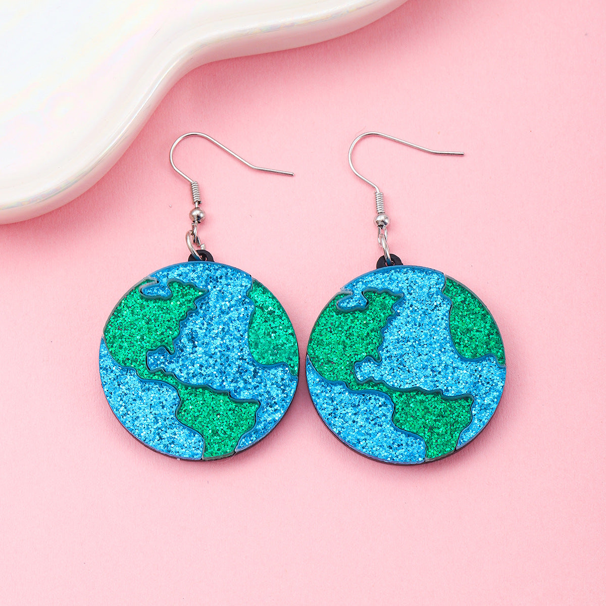 Wholesale Earth Eco-Friendly Glitter Acrylic Round Earrings