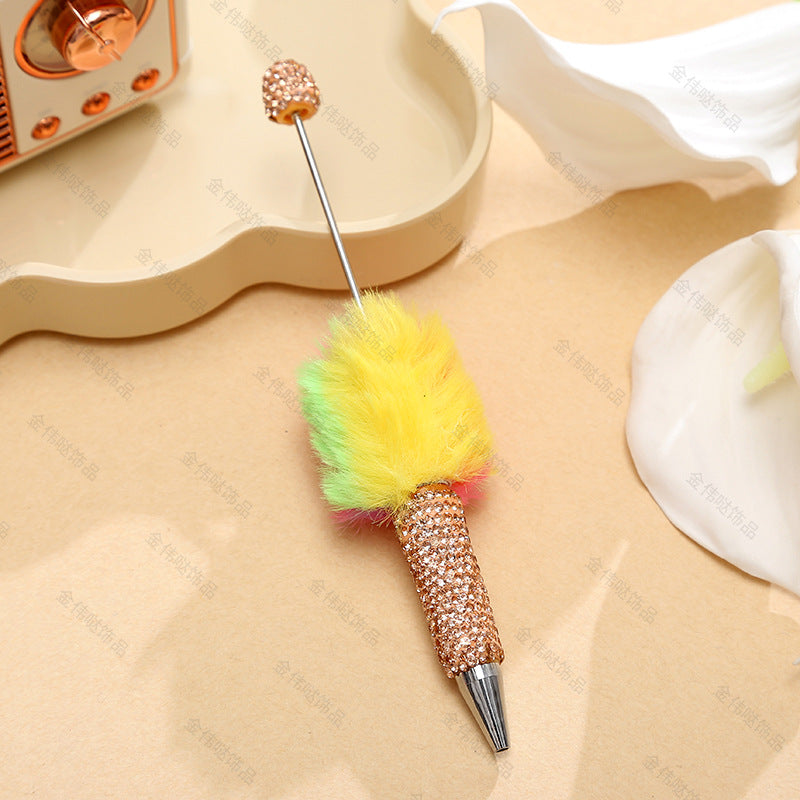 Wholesale Beadable Pens Creative Diy Cute Plush Ball Diamond Ballpoint Pen