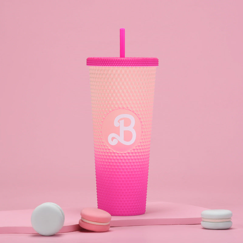 Wholesale double-layer plastic 710ml large capacity straw cup with hand durian diamond cup