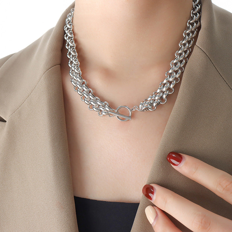 Wholesale Buckle Design Thick Chain Gold Plated Bracelet Necklace Jewelry Set