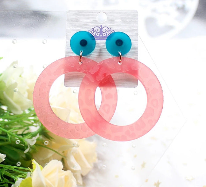 Wholesale Solid color round leopard print acrylic geometric earrings
