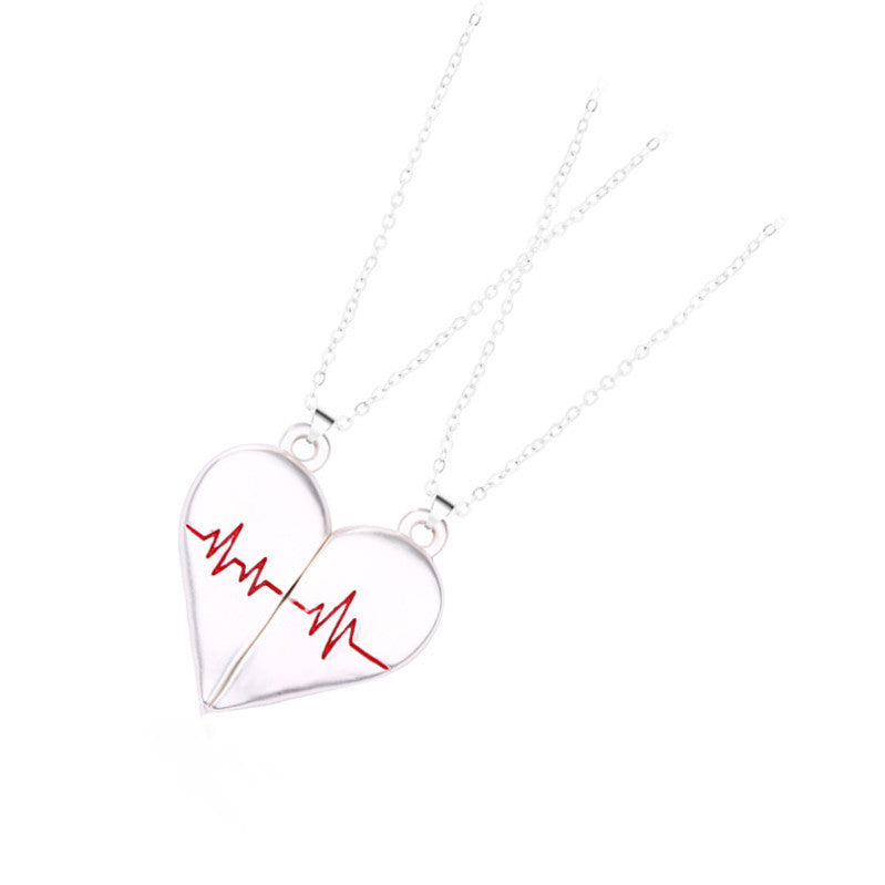 Wholesale Magnetic ECG Valentine' s Day Heart Titanium Steel Necklace
