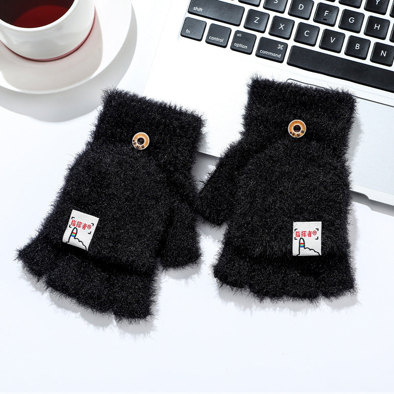 Wholesale Plush Autumn and Winter Half Finger Flip Warm Knitted Wool Gloves