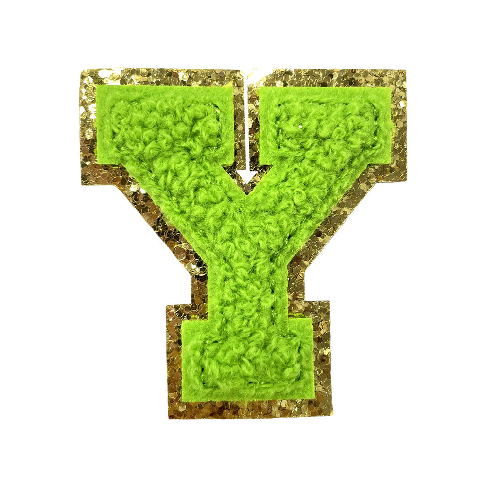 Wholesale Gold Glitter A Z Letter Patches Towel Embroidery Appliques Self Adhesive For Coats Stylish DIY Fashion Accessory