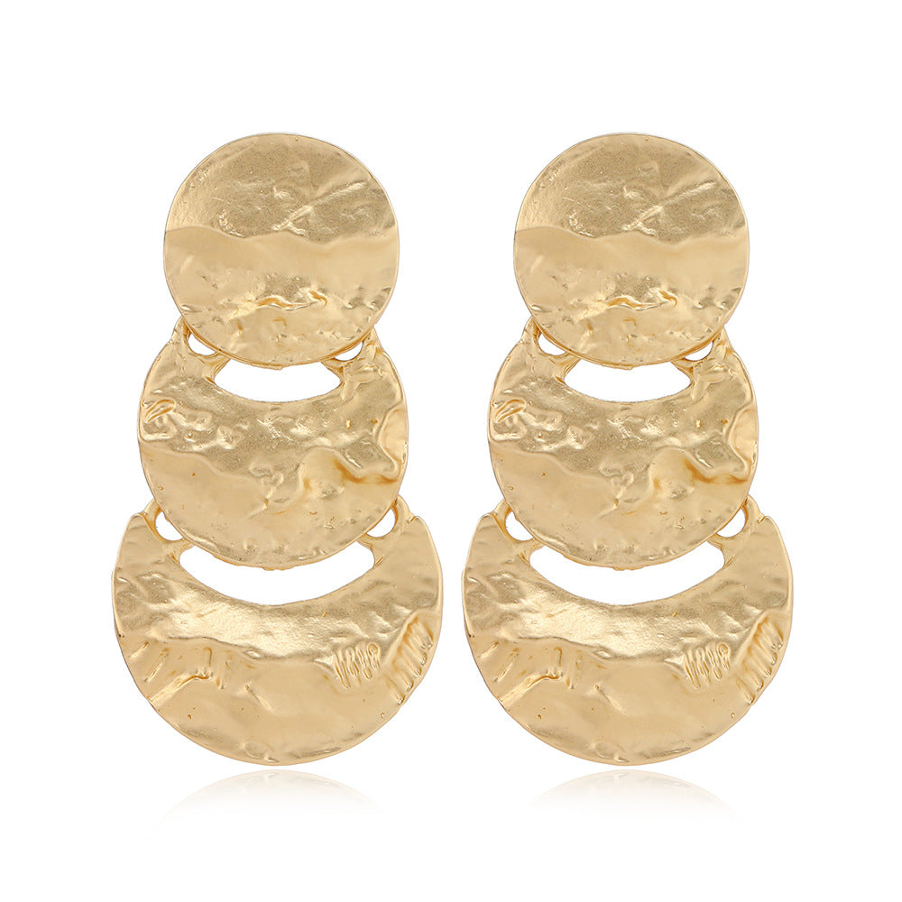 Wholesale Fashion Exaggerated Alloy Geometric Electroplated Matt Gold Clip Earrings