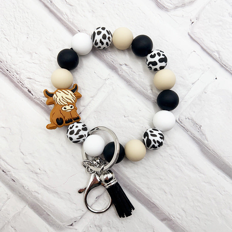 Wholesale Cartoon Animal Silicone Handmade Beads Short Tassel Bracelet Keychain