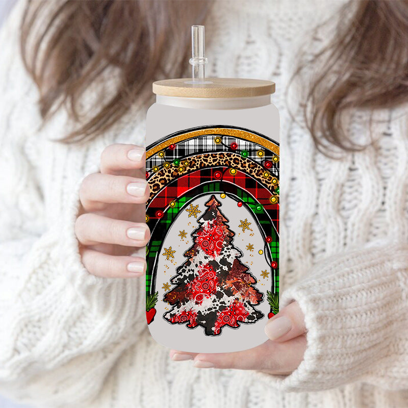 Wholesale colorful Christmas tree  16oz Cup UV DTF Wraps