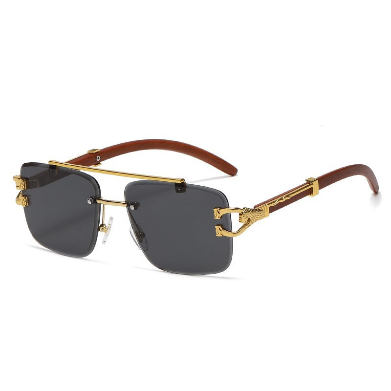 Wholesale Leopard Double Beam Frameless Gradient Trimmed Square Wood Grain Leopard Sunscreen Sunglasses