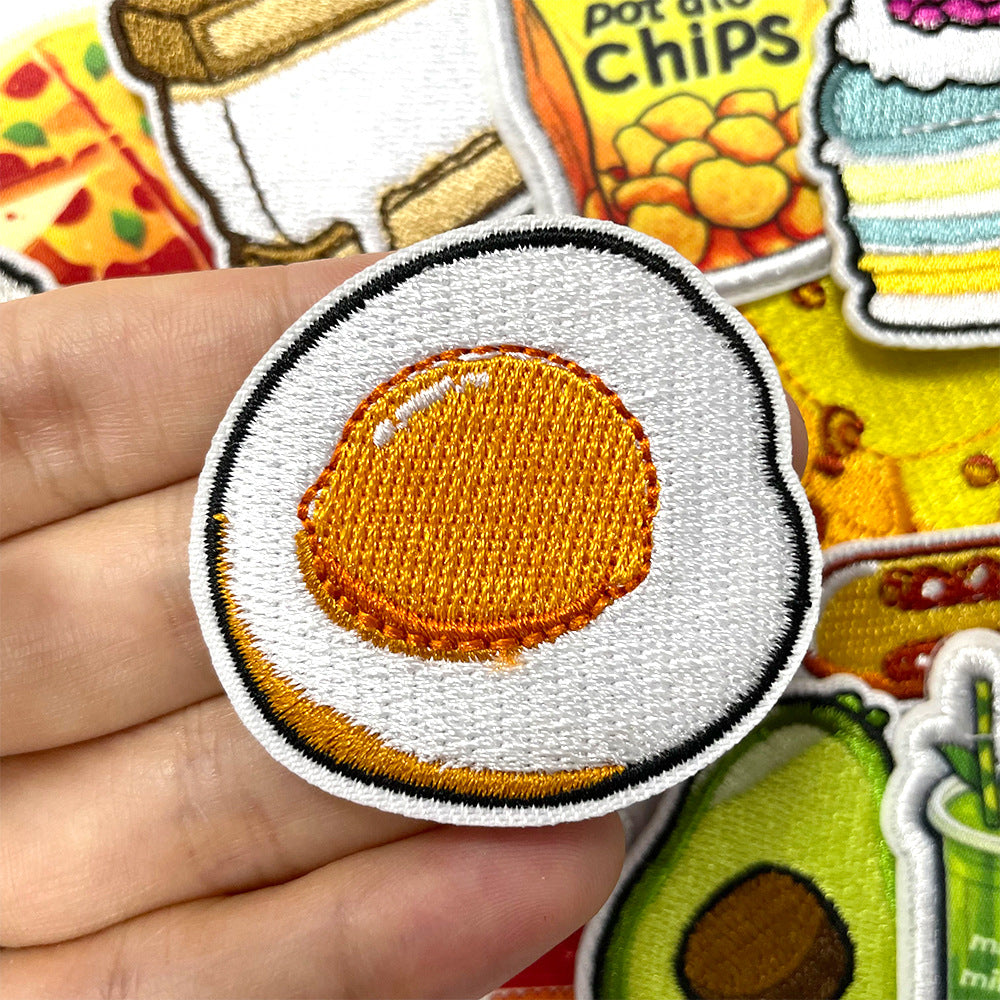 Wholesale Cute Food Embroidered Patch For Clothes Milk Tea Cake Snack Applique Fashion Accessory For DIY Decor
