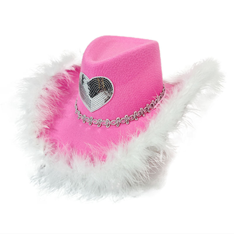 Wholesale Pink Fur Western Cowboy Hat Valentine's Day Pink Hair Love Cowboy Hat Carnival Love Shaped Hat