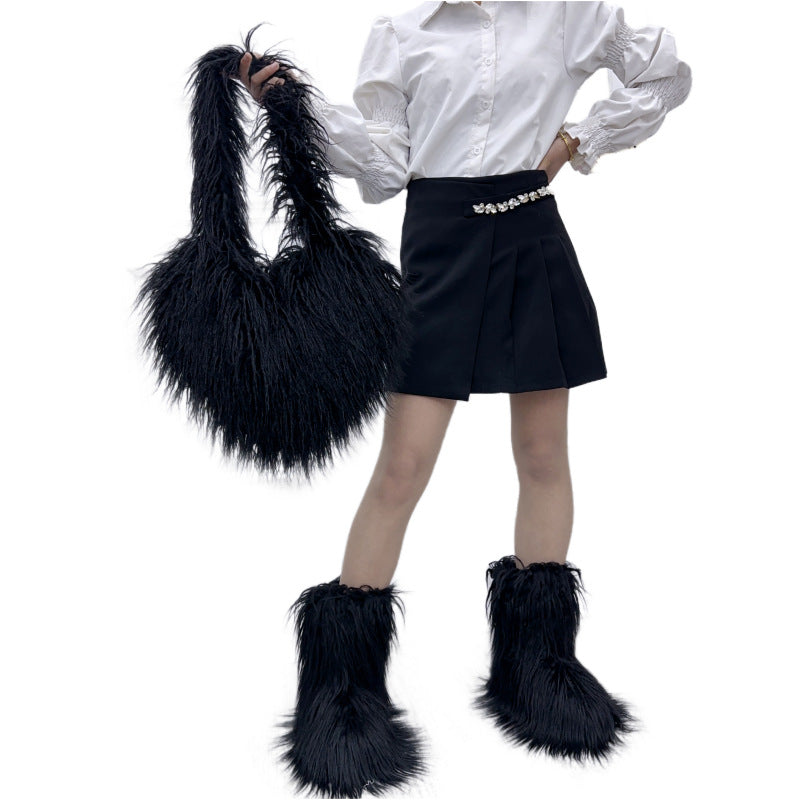 Wholesale Peach Heart Plush Bag Crossbody Bag Shoulder Bag