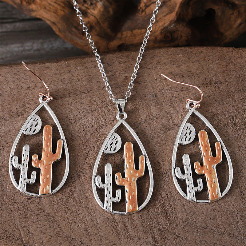Wholesale Two tone desert cactus western wind hollow droplet shaped earrings