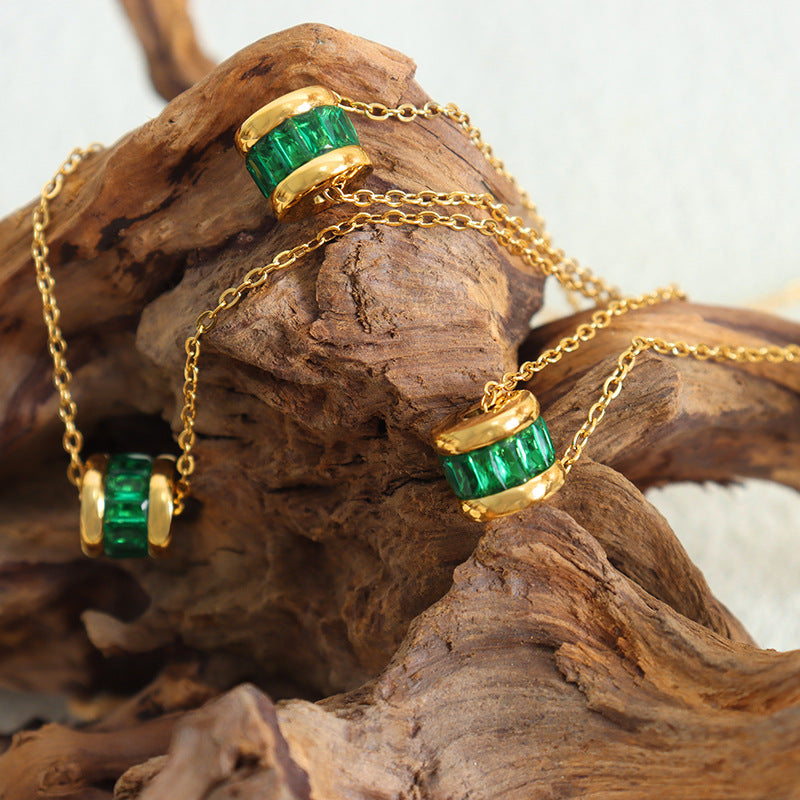 Wholesale Small Waist Ring Green Zircon Gold Plated Necklaces