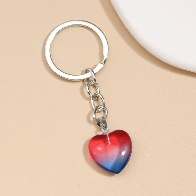 Wholesale Natural Stone Mixed Color Heart Shaped Keychain