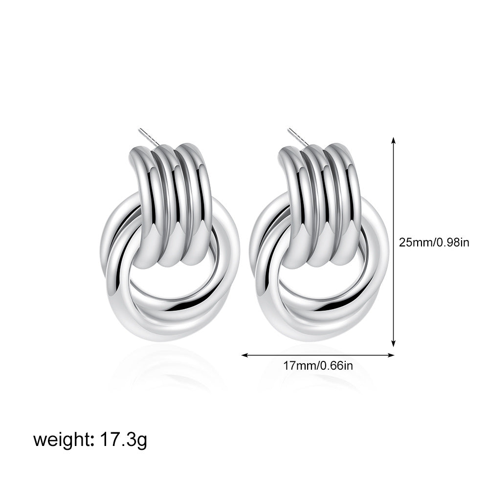 Wholesale Gold and Silver Double Color Stereo Double Ring Simple 3-layer Coil Wound Earrings