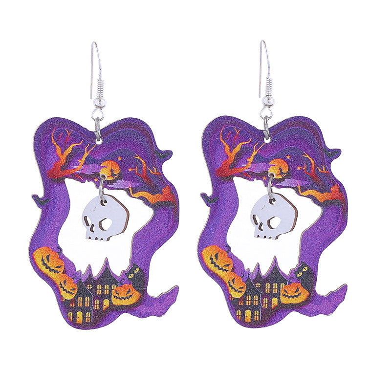 Wholesale  Wooden Earrings Ghost Pumpkin Castle Fun