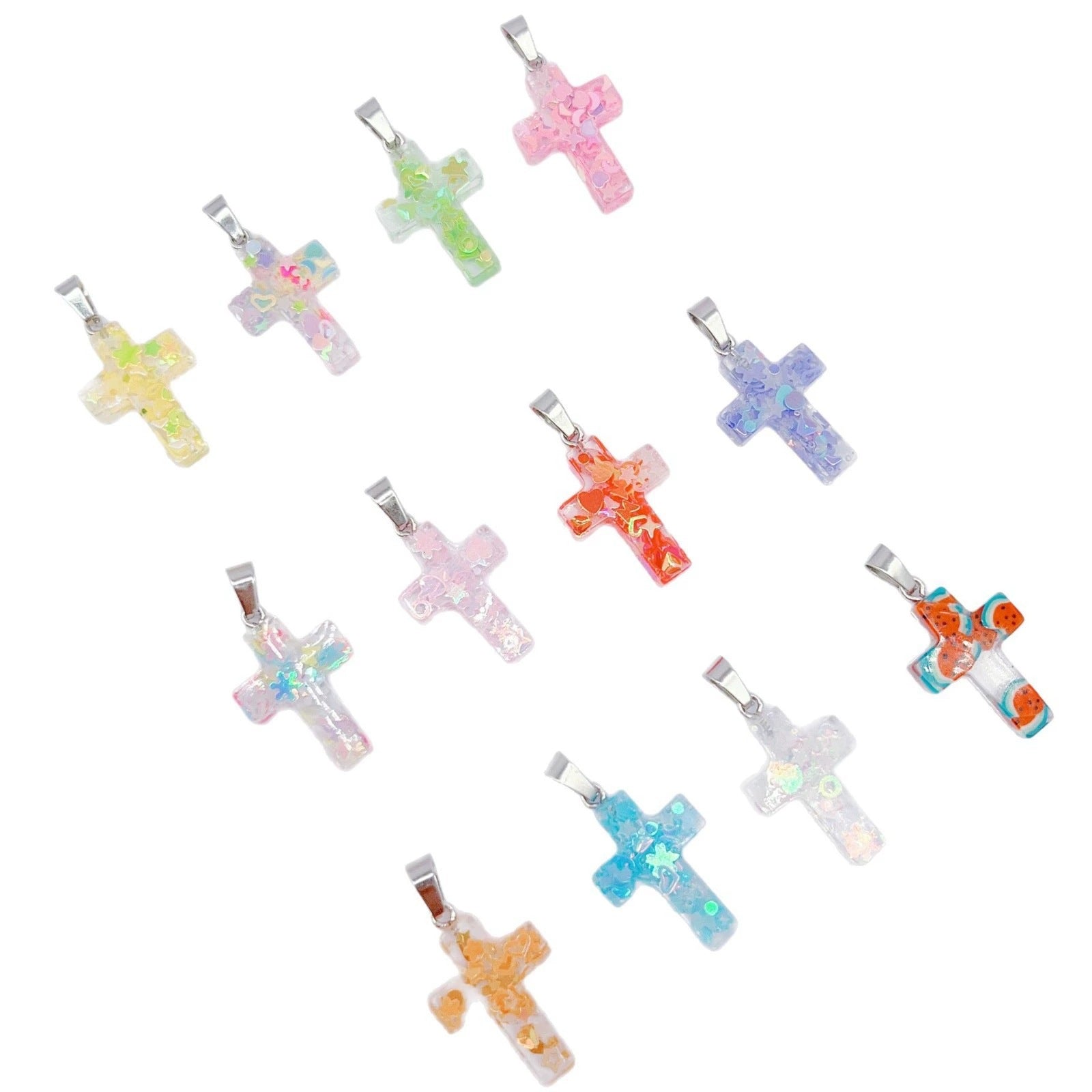 Wholesale 10pcs Luminous Fluorescent Cross Hexagonal Column Moon Heart Acrylic Beads