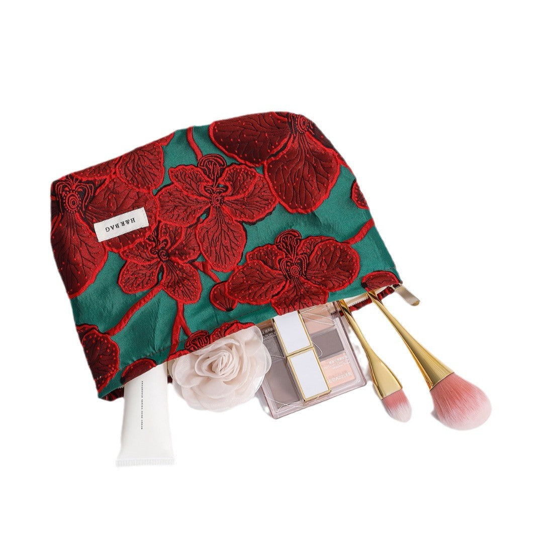 Wholesale New Vintage Chinese Red Jacquard Canvas Cosmetic Bag Large Capacity High-Level Clutch Bag