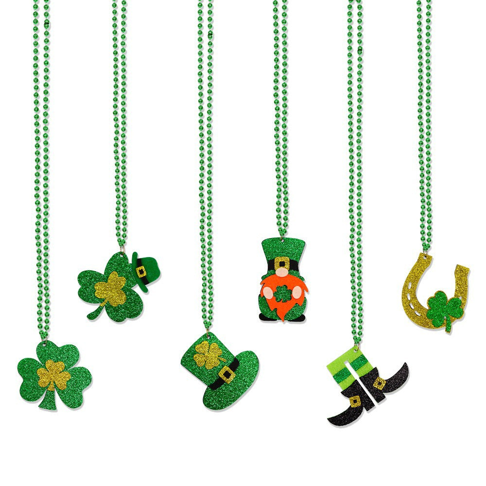Wholesale Green  Shamrock Hat Bead Chain Pendant Necklace St.  Patrick' s Day